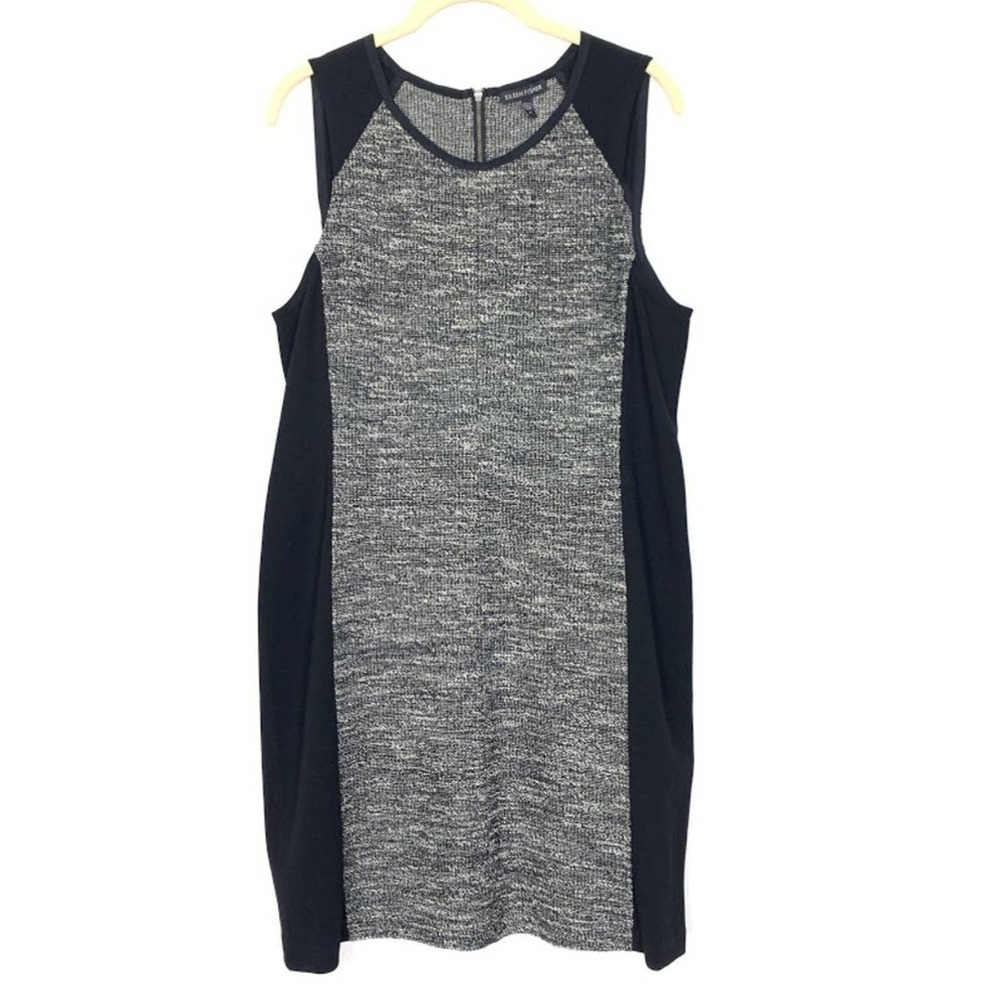 Eileen Fisher Tweedy Knit Sheath Dress Black‎ Panel Sleeveless Ponte Size Medium